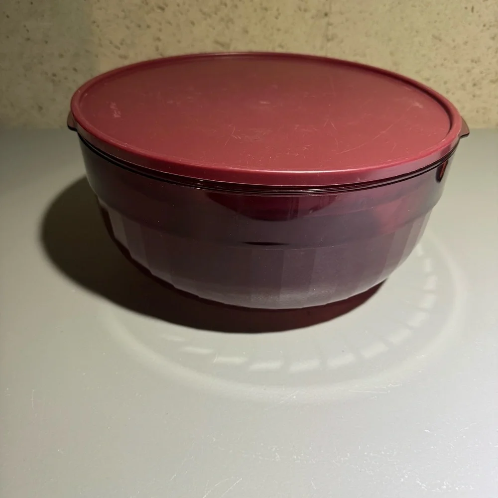 Tupperware VTG Preludio Cranberry Red Large‎ Food Bowl & Pie carrier with Lid